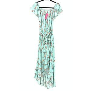 Xhilaration Women's Size Medium Off The Shoulder Maxi Dress Aqua Floral NWT